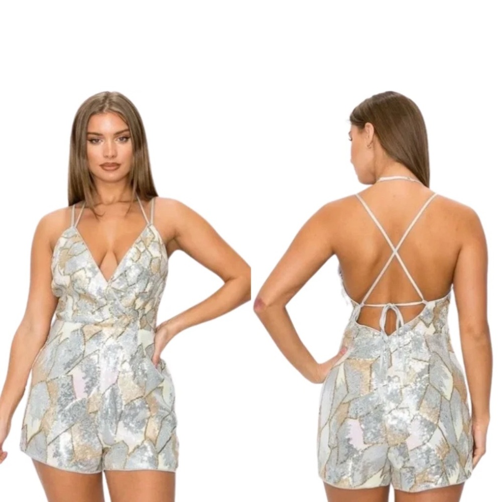 Miss Avenue Metallic Sequin Romper
